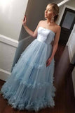 LTP1385,A Line Tulle Prom Dresses Strapless Evening HZ0307