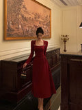 Simple A line Square Neckline Long Sleeves Red Prom Dresses Birthday, HZ0307