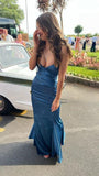Simple Blue Mermaid Party Dresses V Neck Senior Prom HZ0307