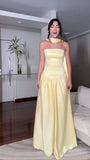 Simple Prom Dresses Pastel Yellow Satin Evening Formal HZ0307