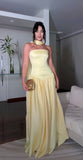 Simple Prom Dresses Pastel Yellow Satin Evening Formal HZ0307