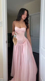 Simple Prom Dresses Spaghetti Straps Pink Evening Party Dress Cheap Bridesmaid HZ0307