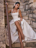 Simple White A-Line Satin Wedding Dress, Sleeveless Bridal HZ0307