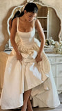 Simple White A-Line Satin Wedding Dress, Sleeveless Bridal HZ0307