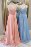 Simple Blush A-line Chiffon Long Prom HZ0307