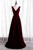 Simple Burgundy Velvet Long Party HZ0307
