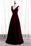 Simple Burgundy Velvet Long Party HZ0307