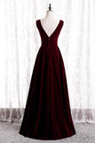 Simple Burgundy Velvet Long Party HZ0307