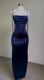Simple Prom Dresses Sheath Satin Long Sexy Party HZ0307