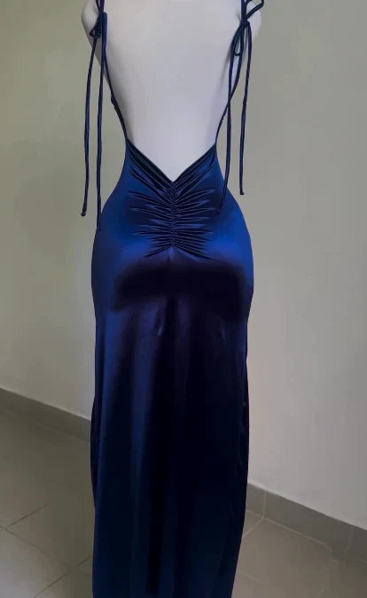 Simple Prom Dresses Sheath Satin Long Sexy Party HZ0307