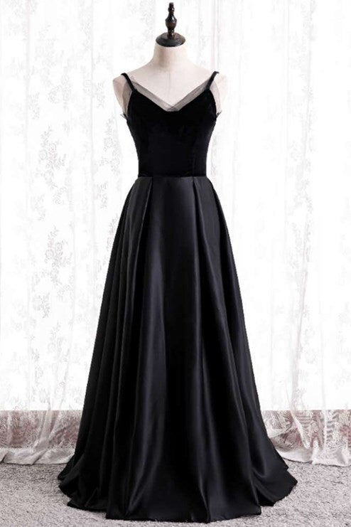 Simple Straps A-line Black Long Party HZ0307
