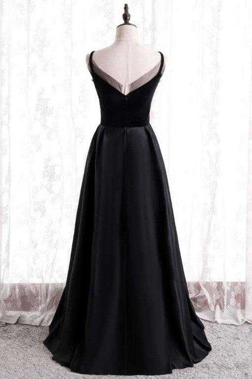 Simple Straps A-line Black Long Party HZ0307