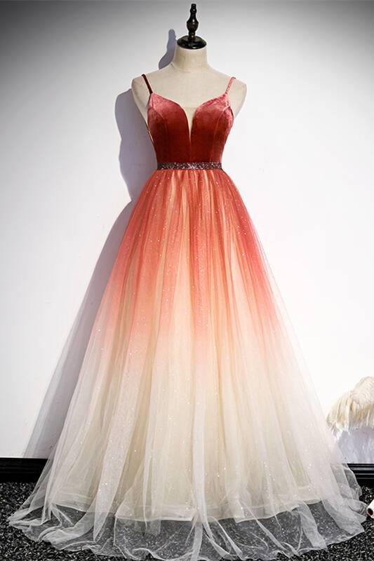 Simply A-line Ombre Red Long Prom HZ0307