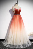 Simply A-line Ombre Red Long Prom HZ0307