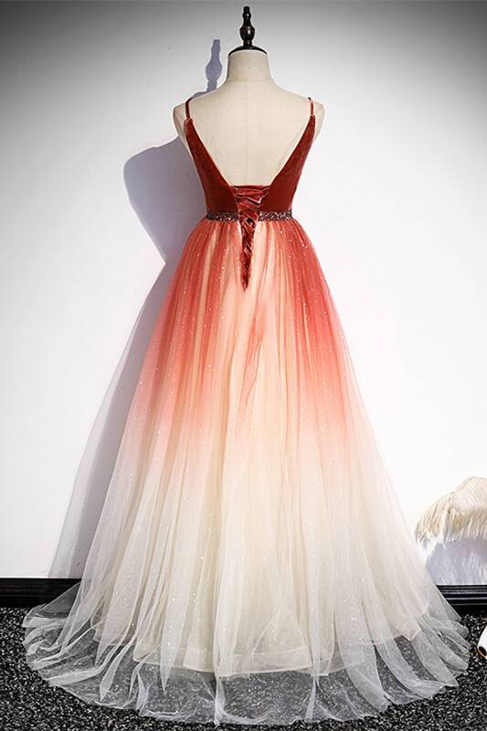 Simply A-line Ombre Red Long Prom HZ0307