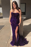 Simply Elegant Blue Sequin Mermaid Strapless Long Formal HZ0307