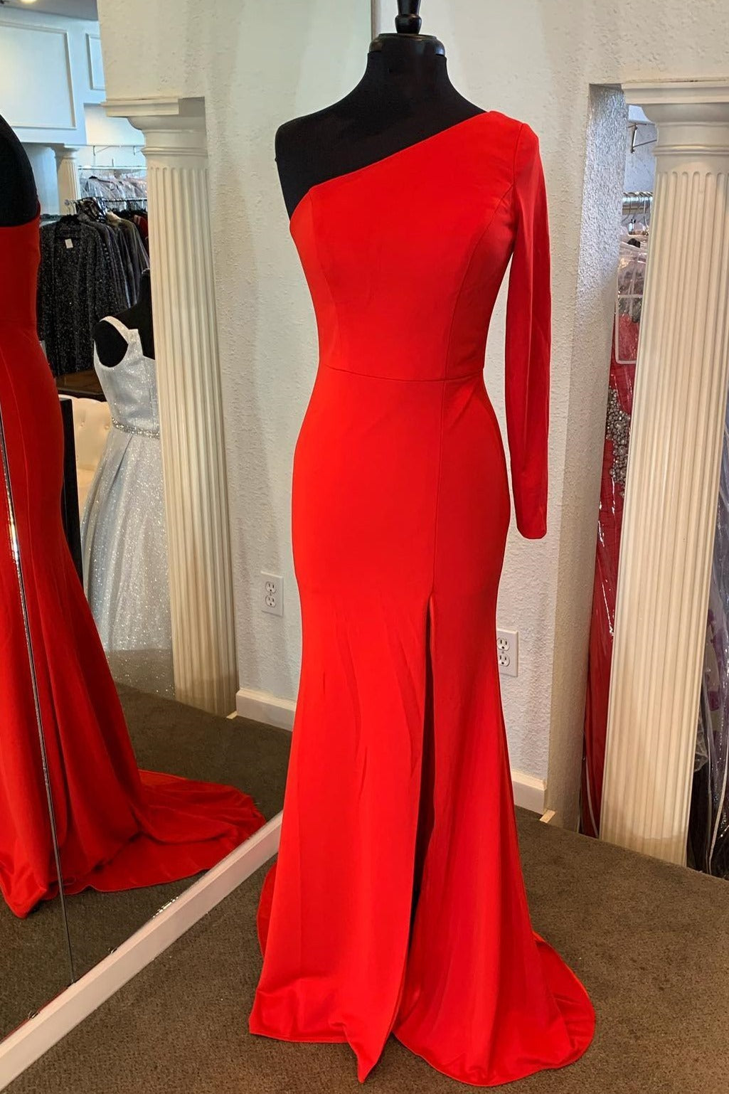 Simply Red Mermaid One Shoulder Long Sleeve HZ0307