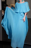 Sky Blue Chiffon Prom Dresses A-line Pleated Senior Party HZ0307