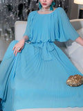 Sky Blue Chiffon Prom Dresses A-line Pleated Senior Party HZ0307