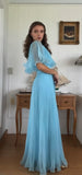 Sky Blue Chiffon Prom Dresses A-line Pleated Senior Party HZ0307