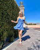 Sky Blue Dots Homecoming Dresses Chiffon Mini Party Gown, HZ0307