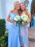 Sky Blue Mermaid Bowknot Neck Prom Dress Long Formal HZ0307