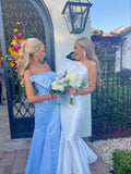 Sky Blue Mermaid Bowknot Neck Prom Dress Long Formal HZ0307