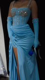 Sky Blue Mermaid Prom Dresses With Side HZ0307