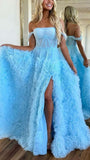 Sky Blue Off The Shoulder Long Prom Dress With HZ0307