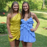 Sky Blue Dots Homecoming Dresses Chiffon Mini Party Gown, HZ0307