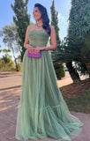 Sleeveless Tulle Pleated A-Line Long Prom HZ0307
