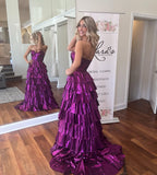 Sweetheart Gold A-line Tiered Ruffle Long Formal HZ0307