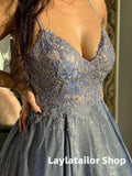 Spaghetti Straps A-Line Lace Top Long Evening Prom HZ0307