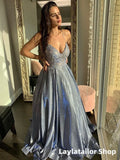 Spaghetti Straps A-Line Lace Top Long Evening Prom HZ0307