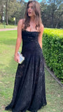 Spaghetti Straps Black Lace Slim Senior Prom Dresses For HZ0307