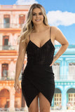 Spaghetti Straps Black Tight Homecoming Dresses, HZ0307