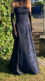 Spaghetti Straps Blue Long Prom Dresses Sheath Lace Party Formal HZ0307