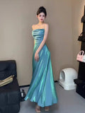 Spaghetti Straps Blue Sheath Long Prom Dresses Homecoming HZ0307