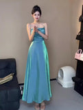Spaghetti Straps Blue Sheath Long Prom Dresses Homecoming HZ0307