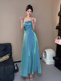 Spaghetti Straps Blue Sheath Long Prom Dresses Homecoming HZ0307
