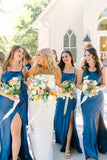 Spaghetti Straps Blue Wedding Party Dress, Backless Sleeveless Bridesmaid HZ0307