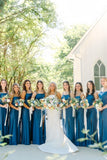 Spaghetti Straps Blue Wedding Party Dress, Backless Sleeveless Bridesmaid HZ0307