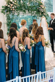 Spaghetti Straps Blue Wedding Party Dress, Backless Sleeveless Bridesmaid HZ0307