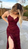 Spaghetti Straps Burgundy Lace Mermaid Party HZ0307