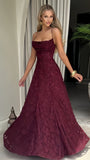 Spaghetti Straps Burgundy Lace Prom Dresses Sheath Formal Party HZ0307