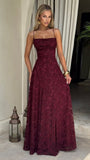 Spaghetti Straps Burgundy Lace Prom Dresses Sheath Formal Party HZ0307