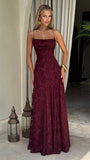 Spaghetti Straps Burgundy Lace Prom Dresses Sheath Formal Party HZ0307