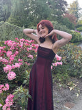 Spaghetti Straps Burgundy Vintage Evening Prom HZ0307