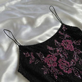 Spaghetti Straps Floral Black Prom Dresses Sequined Evening Party HZ0307