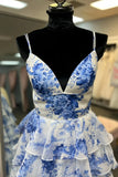 Spaghetti Straps Floral Chiffon Prom Dress With Ruffle Skirt, HZ0307
